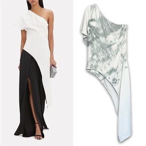 CUSHNIE One Shoulder Tie Dye‎ Short Sleeve Draped Asymmetrical Tunic Blouse 10